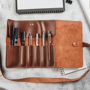 Leather Pen Roll, Fountain Pen Case, Roll Up Pencil Case, Craft Tool Pouch, Paint Brush Organizer, Custom Teacher Gift, Art Student Gift