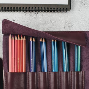 Personalized Pen Case, Fountain Pen Storage, Leather Pen Roll, Custom Pen Pouch, Artist Roll, Paint Brush Holder image 9