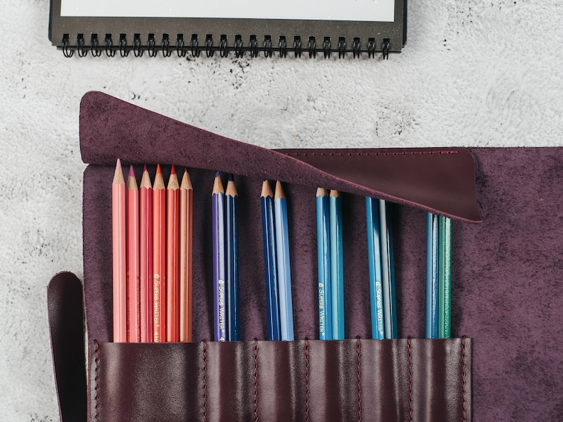 Personalized Pen Case, Fountain Pen Storage, Leather Pen Roll, Custom Pen Pouch, Artist Roll, Paint Brush Holder image 9