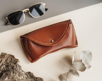 Estojo de couro para óculos masculino, estojo minimalista e macio para proteção de óculos de sol, capa personalizada para óculos, presente para o pai
