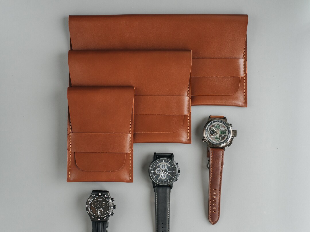 Cognac Watch Case Mens Leather Watch Case Custom Travel Etsy