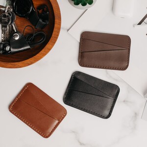 Leather custom card holder, men embossed slim wallet, personalized business card case, groomsmen gift, minimalist wallet, budget wallet image 7