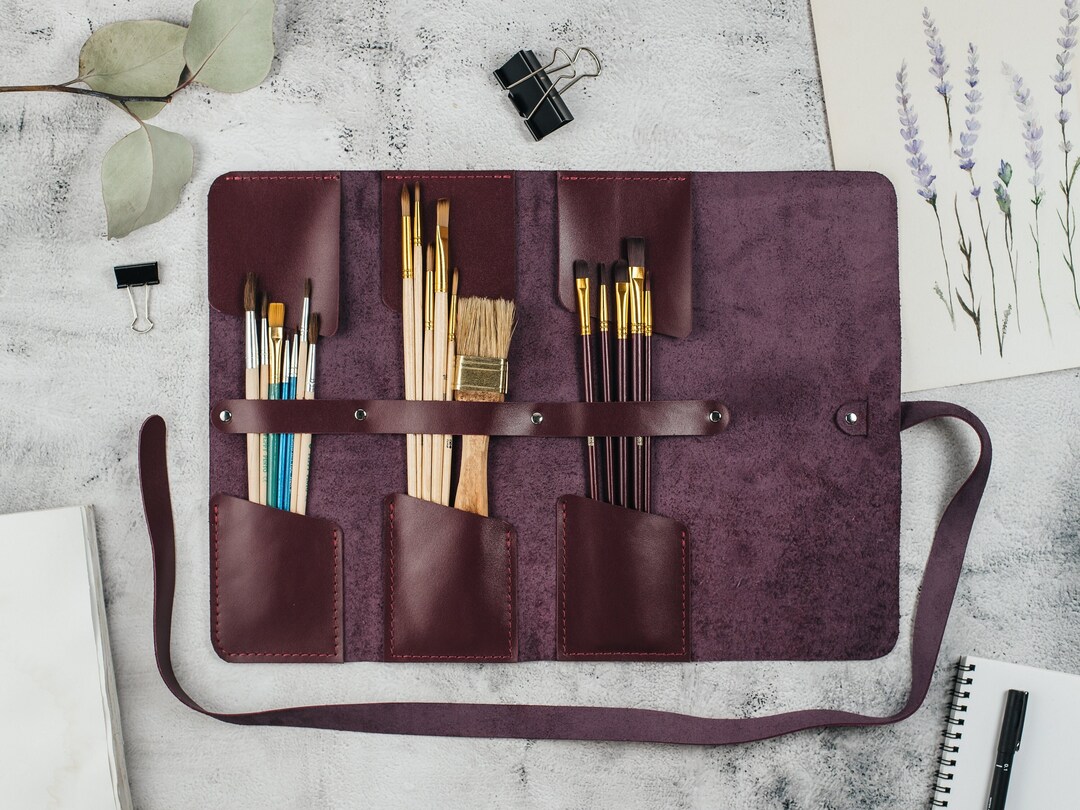 Leather Pencil Roll Paint Brush Case Custom Artist - Etsy
