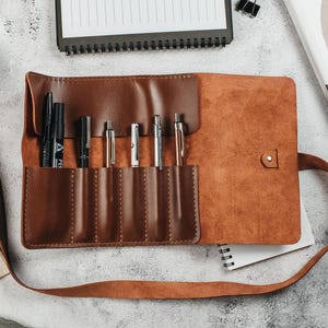 Personalized Pen Case, Fountain Pen Storage, Leather Pen Roll, Custom Pen Pouch, Artist Roll, Paint Brush Holder image 6