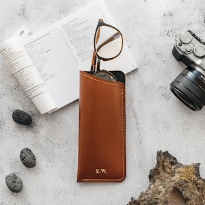 Leather Slim Glasses Case, Eyeglass Sleeve, Spectacle Holder, Eyeglasses Case, Reading Sunglasses Sleeve, Travel Eyewear Bag, Gift for Dad