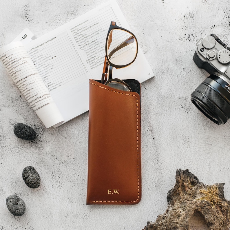 Leather Slim Glasses Case, Eyeglass Sleeve, Spectacle Holder, Eyeglasses Case, Reading Sunglasses Sleeve, Travel Eyewear Bag, Gift for Dad