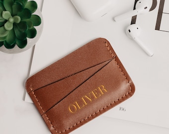 Personalized leather card holder, men embossed front pocket wallet, custom business card case, mens gift, minimalist wallet, budget wallet