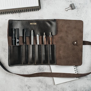 Fountain Pen Case, Leather Pencil Roll, Custom Pen Pouch, Leather Pen Roll, Artist Roll, Personalized Teacher Gift, Paint Brush Holder