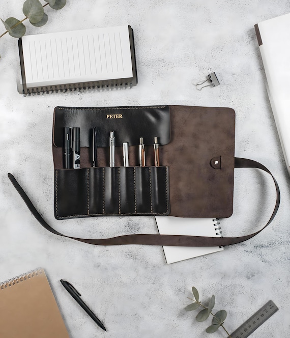 Personalized Pen Case, Fountain Pen Storage, Leather Pen Roll, Custom Pen Pouch, Artist Roll,  Paint Brush Holder