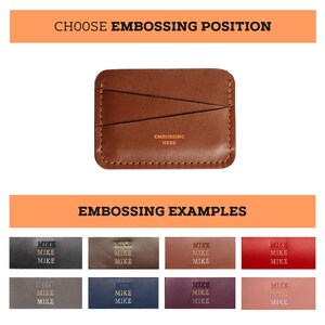 Cartera minimalista compacta, tarjetero de cuero, billetera delgada con relieve para hombre, tarjetero personalizado, regalo personalizado para compañero de trabajo. imagen 5