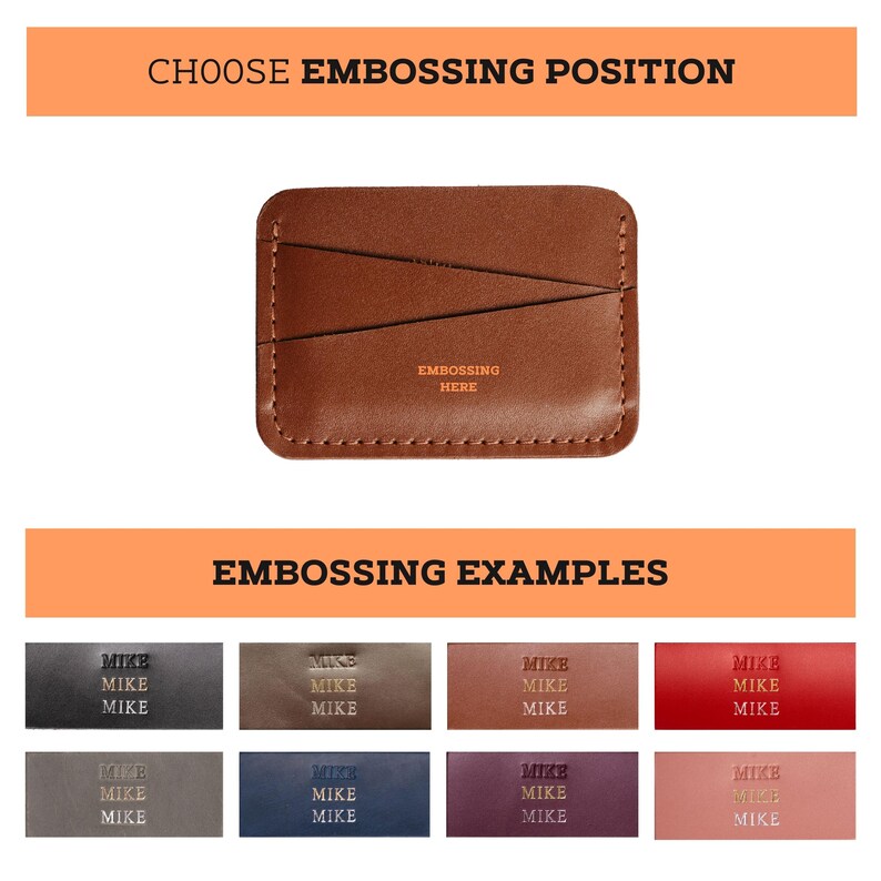 Cartera minimalista compacta, tarjetero de cuero, billetera delgada con relieve para hombre, tarjetero personalizado, regalo personalizado para compañero de trabajo. imagen 5