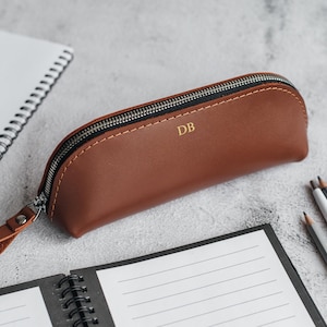 Personalized Leather Pencil Case, Zippered Pen Pouch, Pen Holder Organizer, Teacher Appreciation Gift