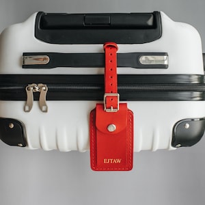 Etiqueta de equipaje de cuero rojo personalizada, accesorios de viaje, etiqueta de nombre personalizada, etiqueta de mochila para mujer, etiqueta de maleta de cuero, etiqueta de bolsa de viaje