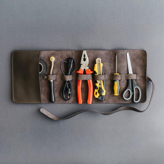 Leather Tool Roll, Custom Instrument Storage, Screwdriver Holder, Dad Garage Organizer, Carpenter Granddad Gift for Fathers Day
