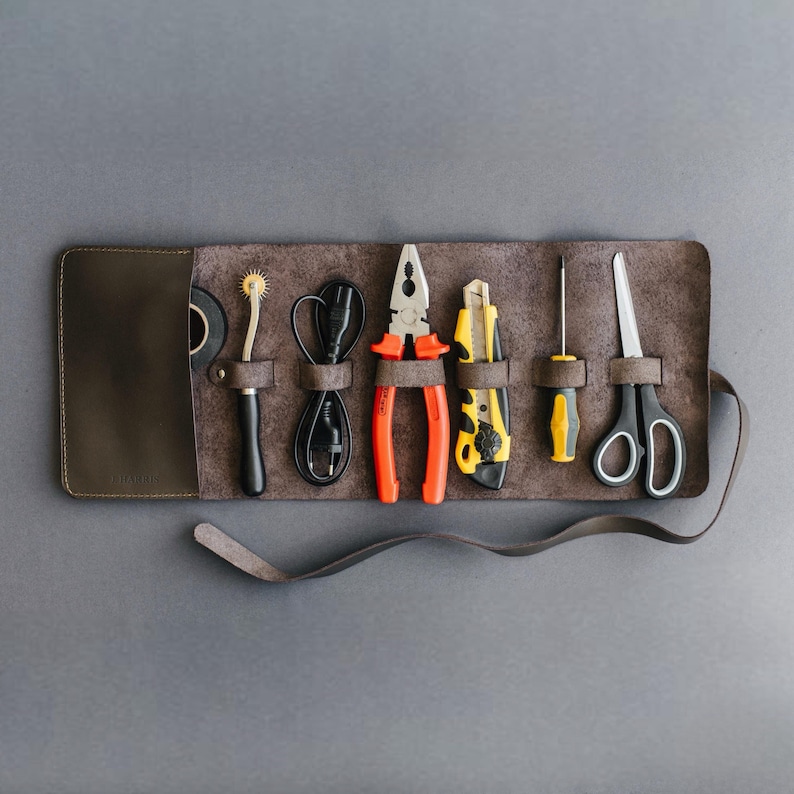Leather Tool Roll, Custom Instrument Storage, Screwdriver Holder, Dad Garage Organizer, Carpenter Granddad Gift for Fathers Day