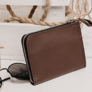 Small Pocket Wallet for Him, Mens Zip Leather Wallet, Half Zip Wallet, Personalized Zipper Wallet, Gift For Him, Custom Dad Husband Gift