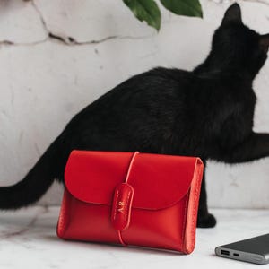 Red Leather Charger Cover Holder, Cord Organizer, Cable Pouch for Travel, Laptop Cable Case, Cable Bag Storage, Case for Mouse and Charge