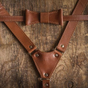 Custom Leather Bow Tie Suspenders Set, Personalized Mens Suspenders, Groomsmen Gift, Boyfriend Gift, Wedding Suspenders, Best Gifts for Him