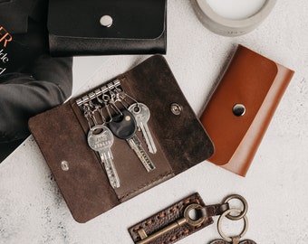 Brown key fob, personalized key fob with ring, custom key fob, car key case, leather wristlet key fob, custom key cover, key case leather