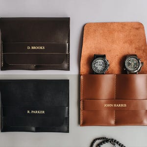 Personalized Watch Pouch Leather, Mens Watch Case, Travel Watch Organizer, Dad Watch Holder, Anniversary Gift for Him, Boyfriend Birthday