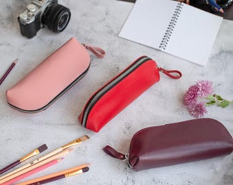Estuche de cuero para lápices con cremallera, estuche personalizado para bolígrafos, bolsa porta lápices personalizada con cremallera superior, organizador de almacenamiento de pinceles