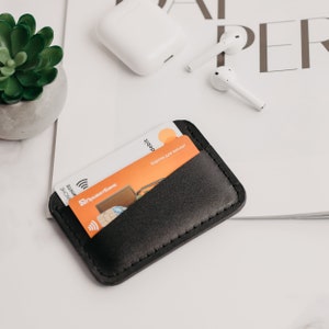 Leather custom card holder, men embossed slim wallet, personalized business card case, groomsmen gift, minimalist wallet, budget wallet image 3