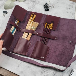 Makeup Brush Case for Travel, Make Up Brush Holder Organizer, Leather Brush Roll, Craft Tools Roll, Artist Gift, Brush Pouch for Painter
