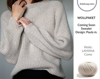 Wool package for the Coming Soon Sweater by Paula M. Contains the necessary amount of Lamana Como (100% Merino superlight, mulesing-free)