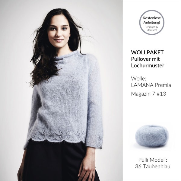 Paquet de tricot pour un pull avec motif à trous, LAMANA Premia, tricot, facile, laine, mohair, soie, sans mousseline, femme, mode, instructions