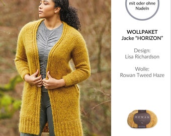 Wollpaket "Horizon", eine lange Jacke aus Rowan Tweed Haze. Eine edle Bulky Wolle aus Mohair & Alpaca. Stricken, Paket, Kit, Set