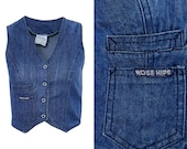 Retro Boho Hippie Denim Waistcoat Vest XS