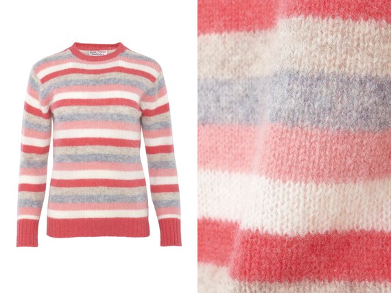 Pink Multi Stripe Shetland Wool Sweater | XS, S