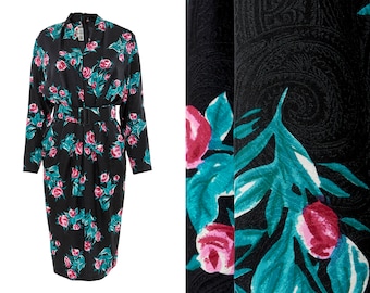 Silk Rose Print Belted Dress | 10, M, L