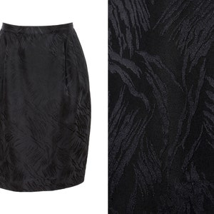 Silk Abstract Jacquard Black Pleat Front High Waist Skirt | 10, M, L