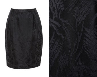 Silk Abstract Jacquard Black Pleat Front High Waist Skirt | 10, M, L