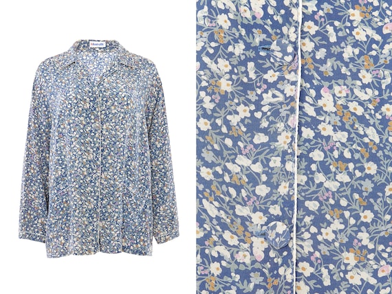 Silk Multi Floral Contrast Piping Pajama Top Blous