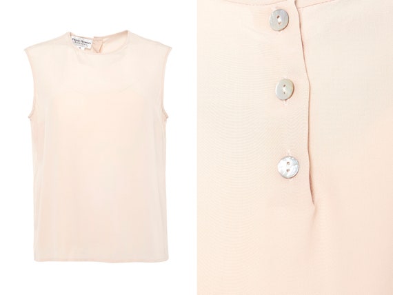 Blush Pink Silk Crepe Sleeveless Blouse | XL, 14