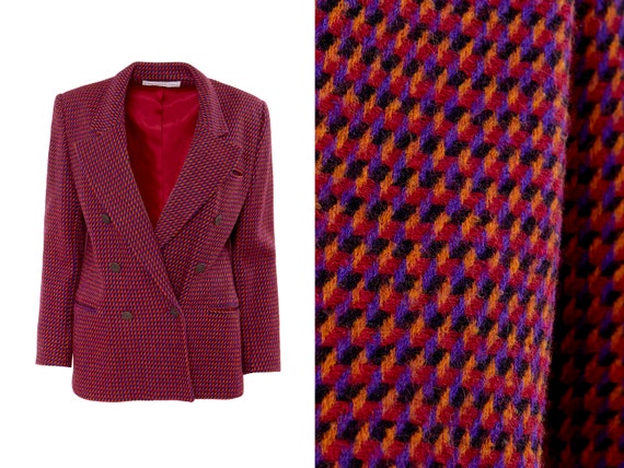 Geo Pattern Pink Wool Double Breasted Blazer Jack… - image 1