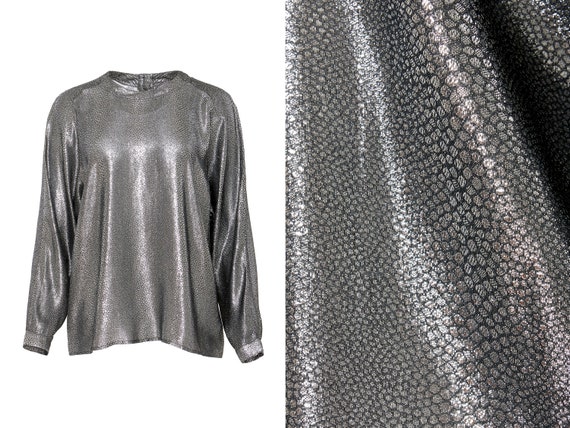 Silver Lamé Snake Print Disco Blouse | 14, XL, XXL
