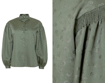 Floral Jacquard Smocked Shoulder Puff Sleeve Blouse | 10, M, L, XL