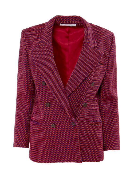 Geo Pattern Pink Wool Double Breasted Blazer Jack… - image 2