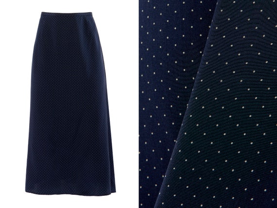 Silk Polka Dot Bias Cut Navy White Skirt | 10, M,