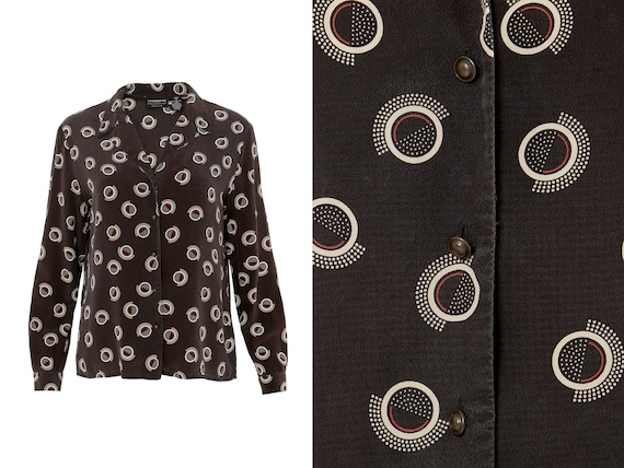 Washed Silk Deco Geo Print Blouse | M, L