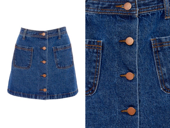 Amazon.com: WDIRARA Women's High Waisted A-Line Button Wrap Denim Jean Skirt  Mini Skirt Dark Blue Solid 25 : Clothing, Shoes & Jewelry