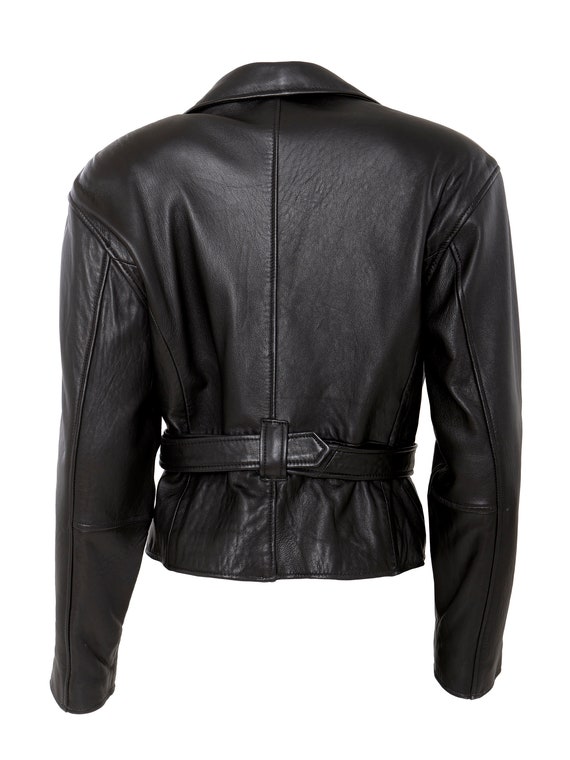 Oversized Bold Shoulder Black Leather Motorcycle … - image 4