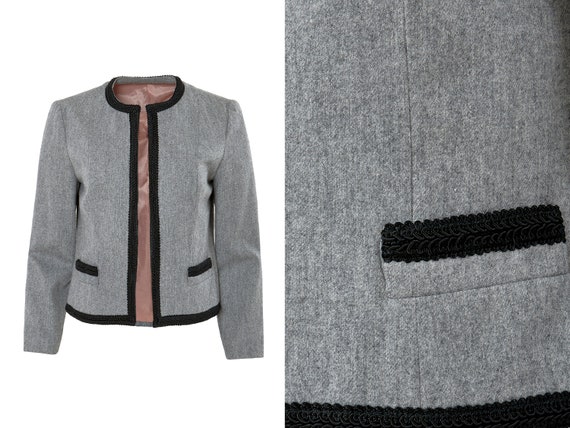 Soutache Trim Gray Wool Lady Cardigan Jacket | 8,