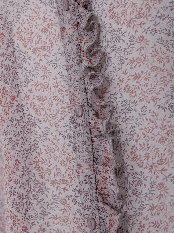 Silk Romantic Ruffle Trim Purple Floral Print She… - image 6