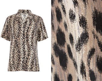 Silk Cheetah Print Short Sleeve Pajama Style Shirt | M, L