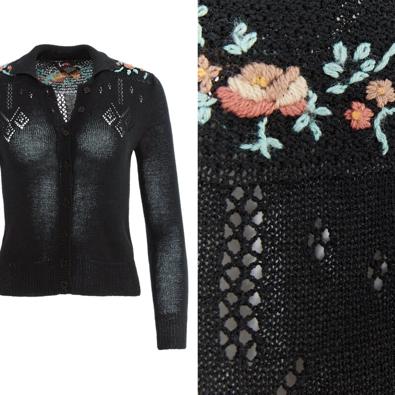 Pointelette Cardigan With Floral  Embroidery