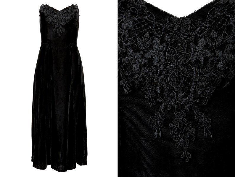 Gunne Sax Black Velvet Lace Corset Top Strapless Dress L 12 XL